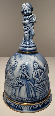 BLAUE Keramik GLOCKE - Amor & zwei Liebhaber - Majolika Stil, Vintage