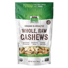 NOW FOODS Cashews Organic Whole Raw Unsalted 10 oz