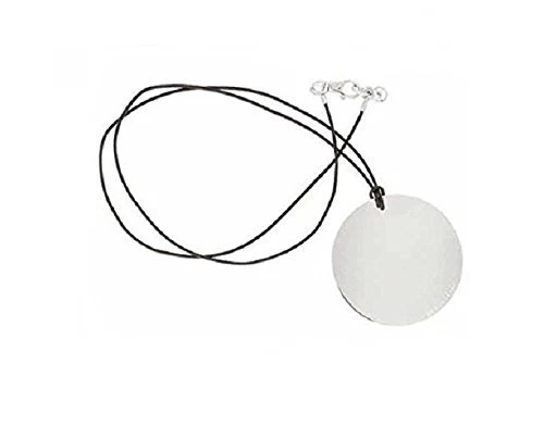 NUOVO MICHAEL KORS ARGENTO LUCIDO GRANDE DISCO CON COLLANA CORDA IN PELLE NERA