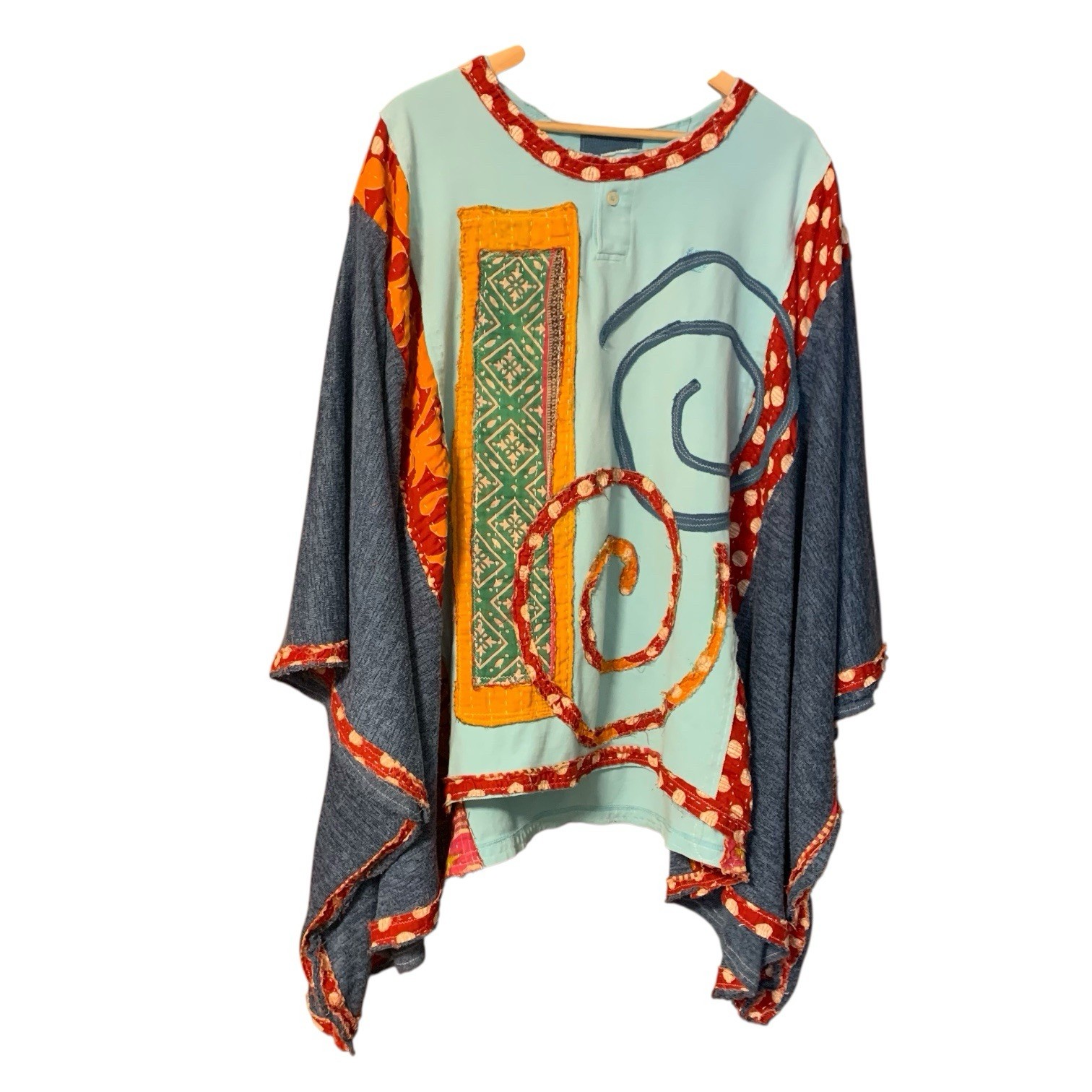 Upcycled Plus Size Poncho Batwing Patchwork Boho … - image 1