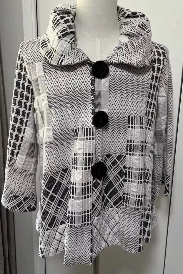 Yushi Patchwork Jacket blazer Black White Small S… - image 1
