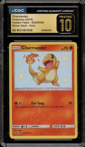 Pokemon Charmander Hidden Fates Holo Rare #SV6 CGC 10 Pristine