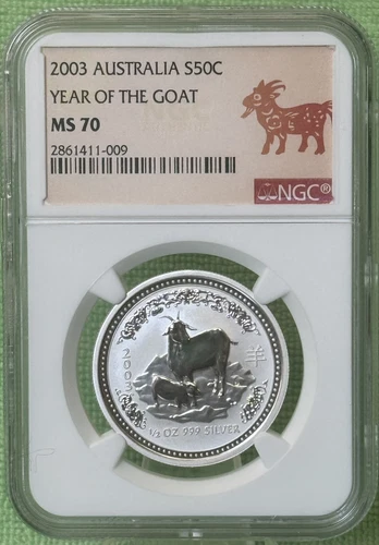2003 ** 50c ** Australia Lunar ** Year of The Goat ** 1/2 Oz. ** NGC MS69 **