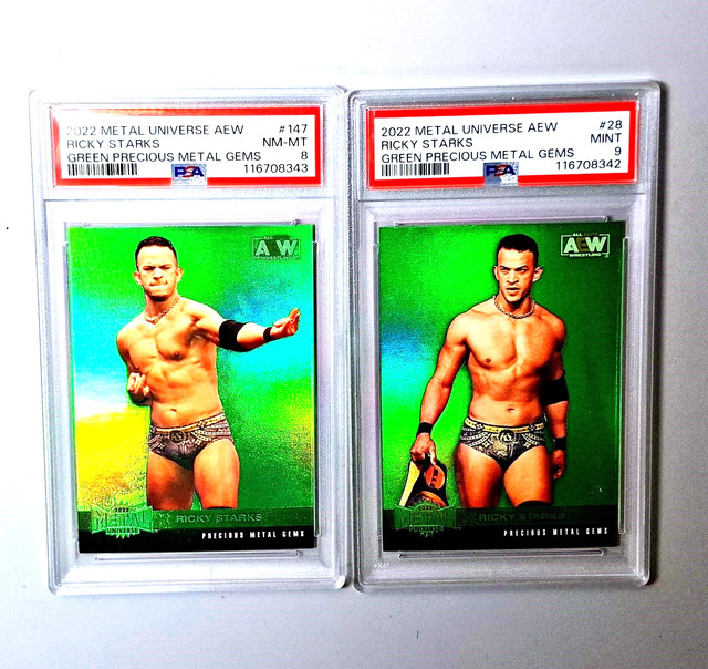 (2) 2022 Skybox Metal Universe AEW RICKY SAINTS! /10 PRECIOUS METAL GEMS GREEN!