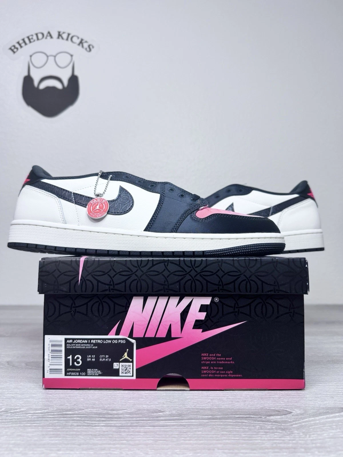Taglia 13 Paris Saint Germain Nike Air Jordan 1 Low OG rosa Oxford HF8828 100 DS