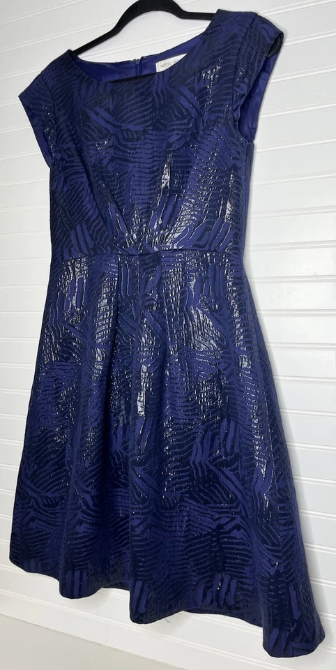 NIPON BOUTIQUE Mujer Azul Marino Vestido de Ocasión de Noche - Talla 6 Hoja Negra Brillante Foto 4 de 4