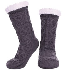 LINEMIN Womens Slipper Socks Winter Warm Fleece One Size, Dark Gray Rhombic