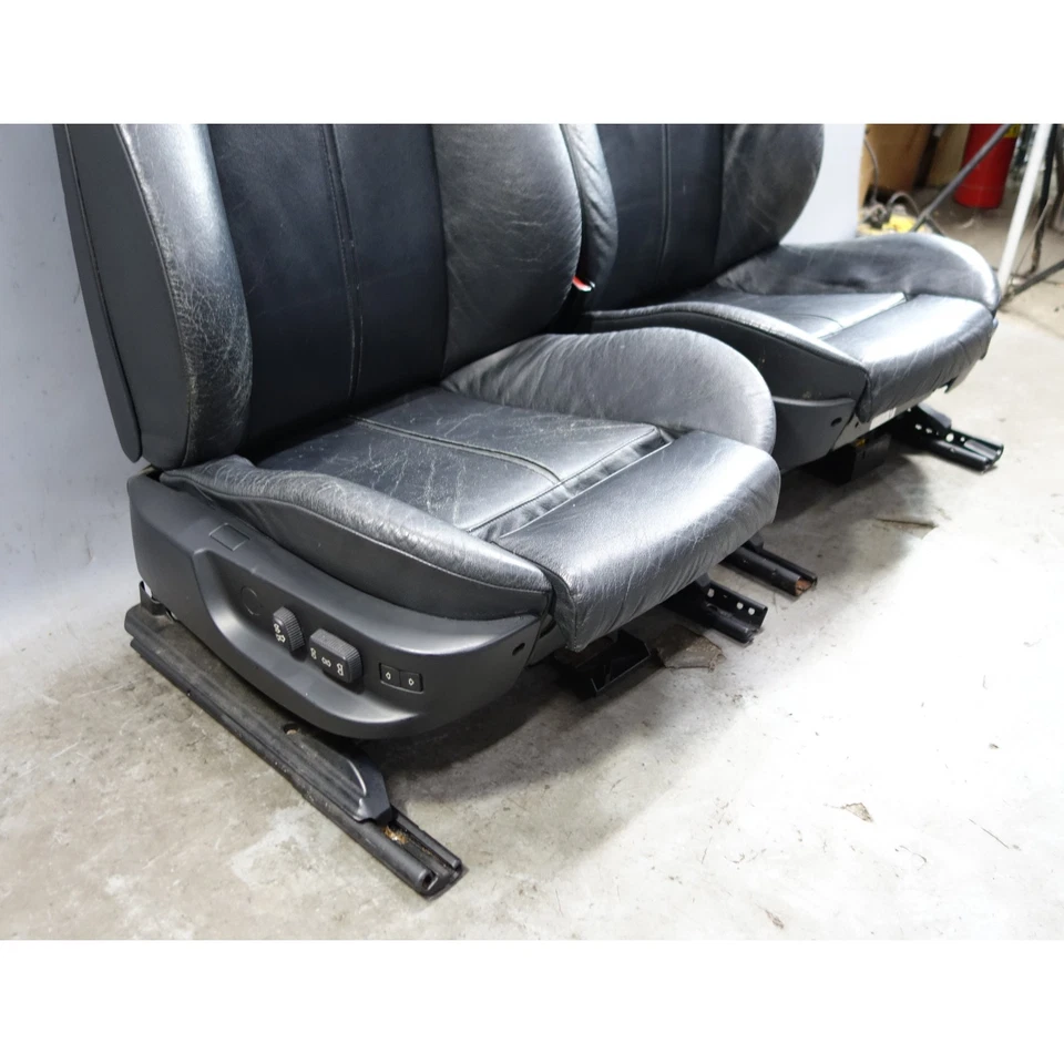BMW E39 1999-2003 serie 5 par de asientos deportivos delanteros de fábrica cuero negro OEM Foto 3 de 4