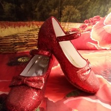 Red Glitter Mary Jane Girls Costume Shoes with Bow Strap Halloween