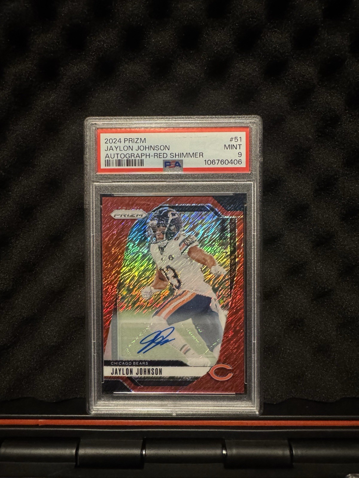 2024 Panini Prizm Jaylon Johnson Bears #51 Red Shimmer Auto /35 PSA 9