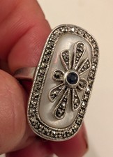 Chunky Vintage Elegant MOP Mother of Pearl Sterling Silver Ring Size 6