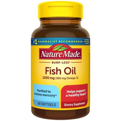 Nature Made Burp Less Omega 3 Fish Oil 1200mg Heart Health 60 Softgels