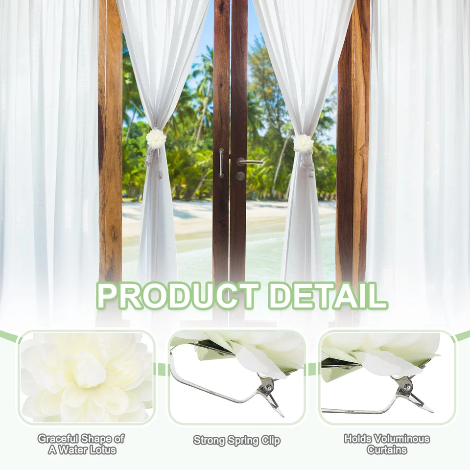 Pack de 2 Clip Corbatas Cortina Flor Loto Artificial, Blanco Foto 3 de 4