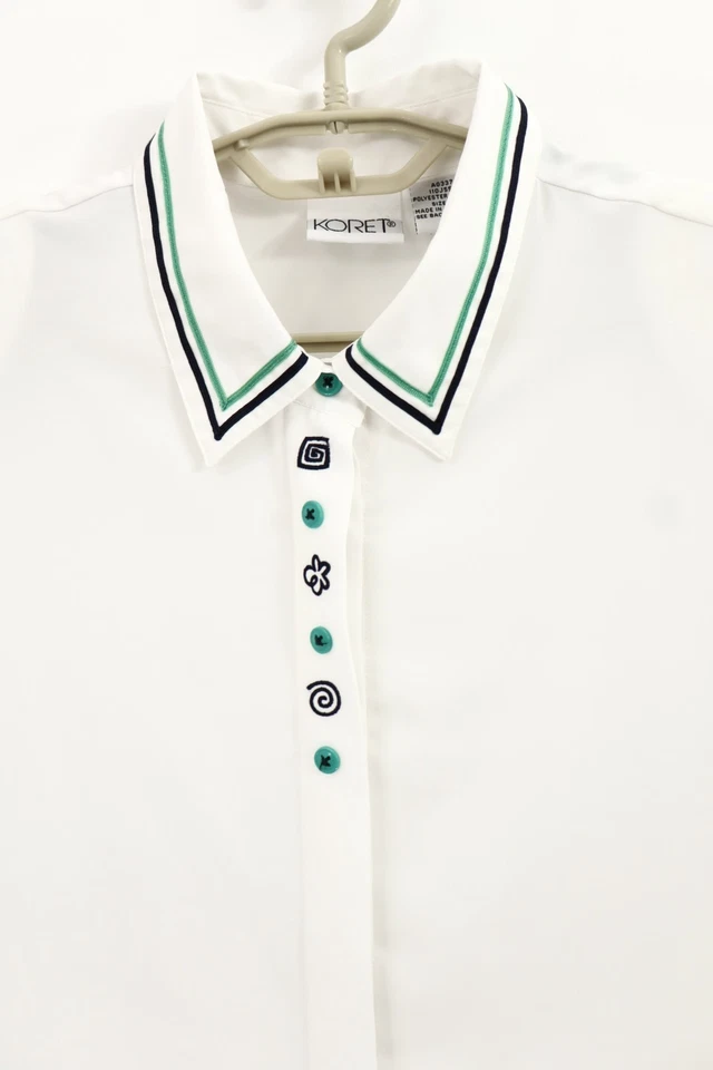 Blusa para mujer KORET 100 % poliéster manga larga bordada botón blanca 18 PLUS Foto 4 de 4