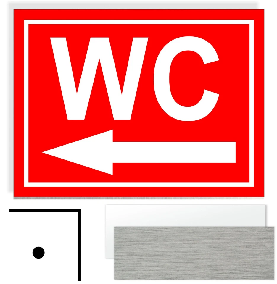 WERBEMITTEL MAHLMEISTER WC Pfeil nach Links Hinweisschild Verboten Aluminium Schild Lochung RW64