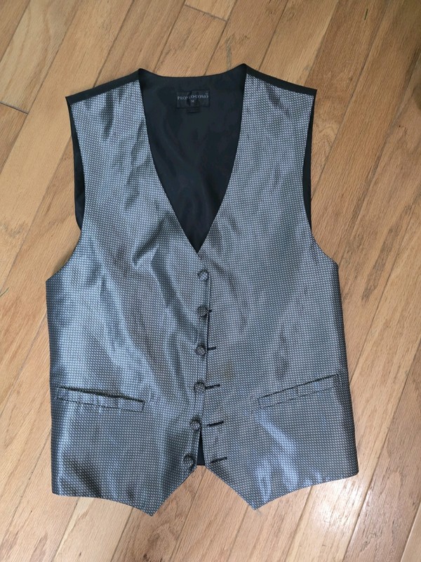Pronto Uomo Men's Gray Geometric Formal Vest Button Front Black Back Size M
