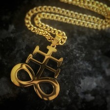 Stainless Steel Gold-Plated Leviathan Sigil (Lucifer, Satanism, Alchemy, Cross)