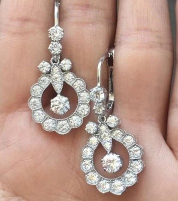 Simulated Diamond Women's Engagement 14K White Gold Finish Drop Dangle Earrings