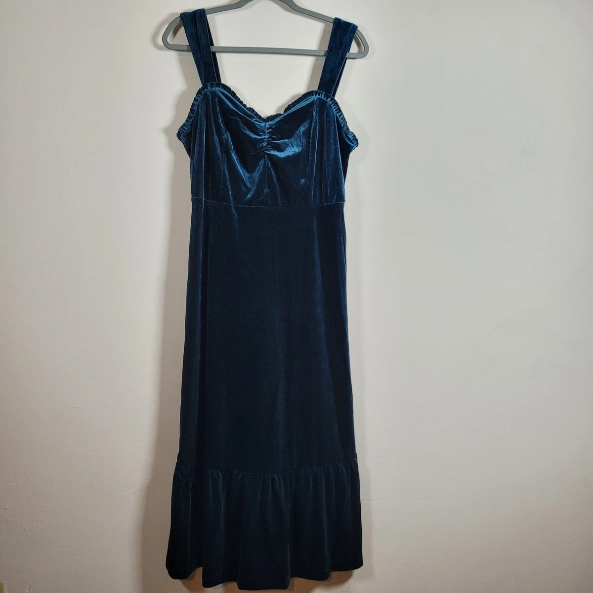 betsey johnson blue velvet dress 90s Betsey Johnson Crushed Stretch Velvet Skating Dress Midnight Blue