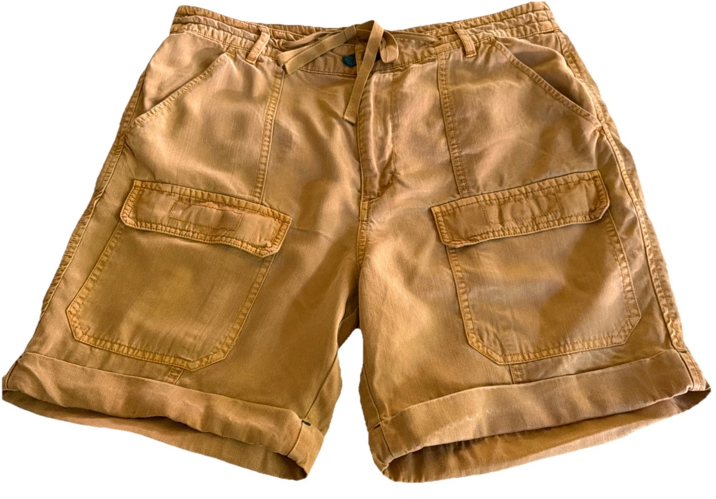 Sundance Cargo 10 Cuffed High Rise Shorts Tencel Mustard Boho