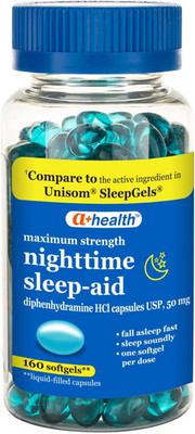 A+ Health Diphenhydramine 50mg Sleep Aid Softgels 160 Count Non-Habit Forming Ex