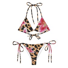 Floral Animal Print String Bikini - Triangle Bikini Set