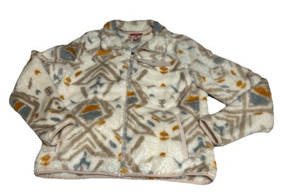 Gerry Women s Large Full-Zip Fleece Jacket Geometric Design Cream/Orange/Blue