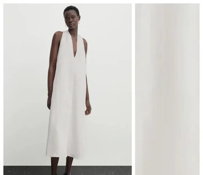 NWT Massimo Dutti Size L Ivory Midi Dress With Criss-cross Detail At The Back