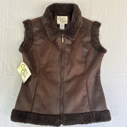 Cripple Creek Ranchwear Vest Size L Faux Leather Faux Fur Full Zip Western NWT