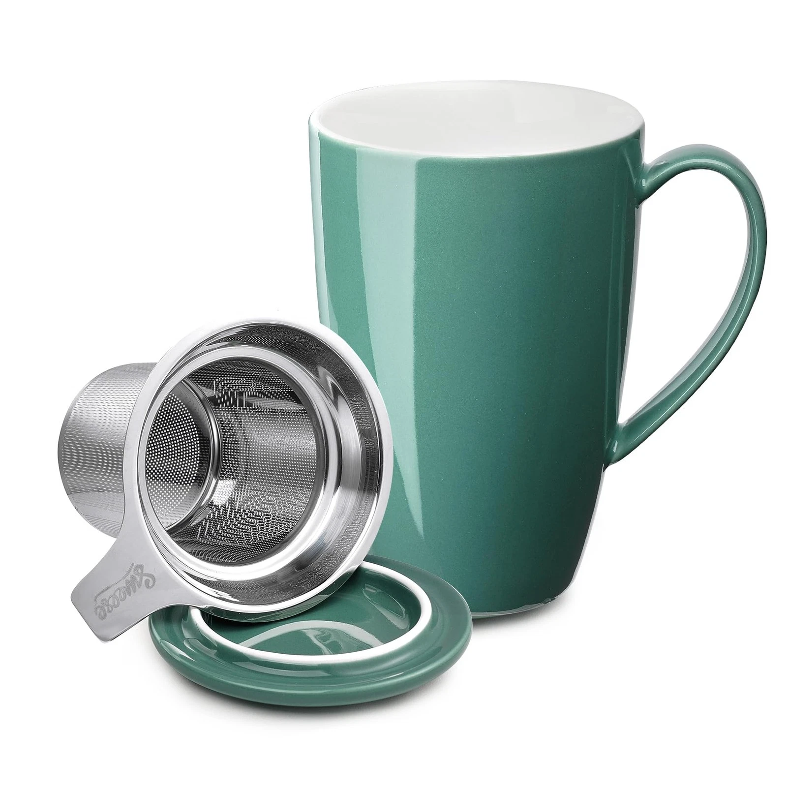 Sweese 15 OZ Porcelain Tea Mug with Infuser and Lid, 15 Ounces, Sage Green