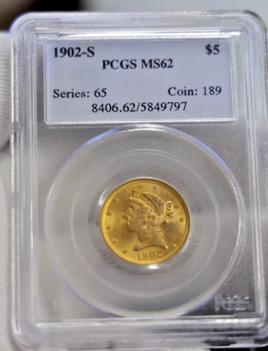 1902 S US $5 Liberty Gold Piece PCGS MS62