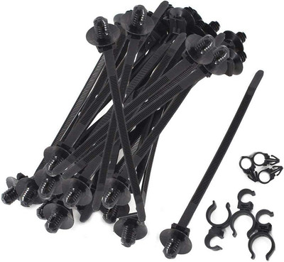 50Pcs Black Fir Tree Nylon Push Mount Cable Zip Tie 8.3 X0.18 