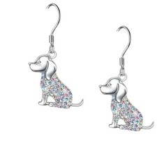 Multi-Color Rhinestones Silvery Dog Dangling Hook Earrings - New