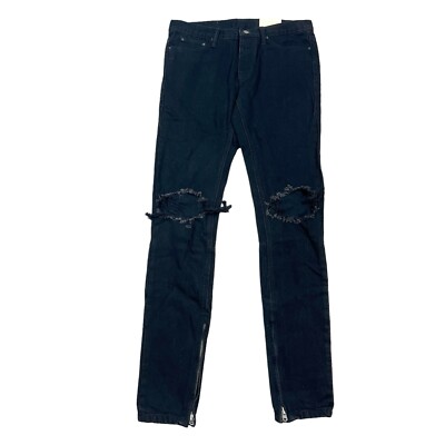 NWT MNML Jeans Mens 30 (30x33) M1 Distressed Ankle Zips Tapered Skinny Black