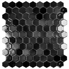 River Hexagon Bathroom Kitchen Splashback Gloss Grey Mosaic Tile - 307x317mm