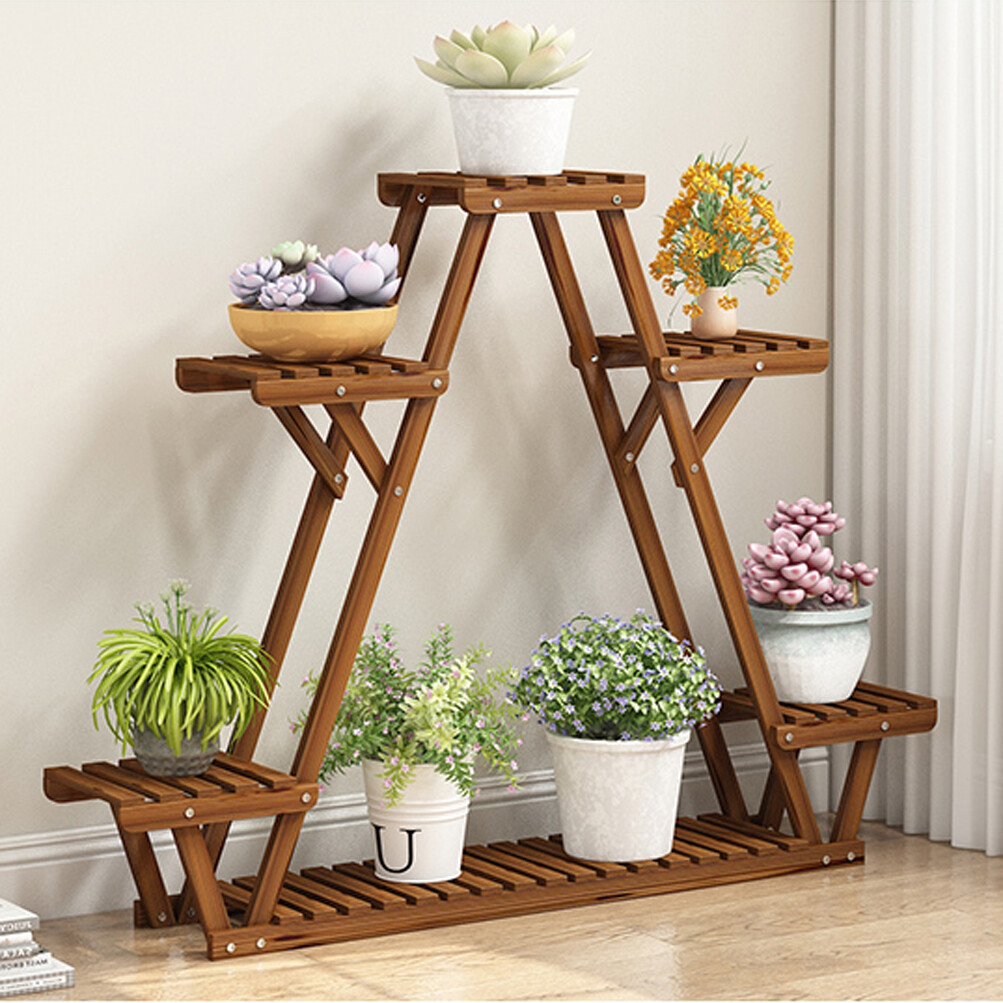 Upgrade Large Triangle Wooden Shelf Plant Stand Coner Rack Flower