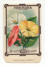 Original Vintage 1910s Burt’s Four O' Clock Seed Packet Litho Unused