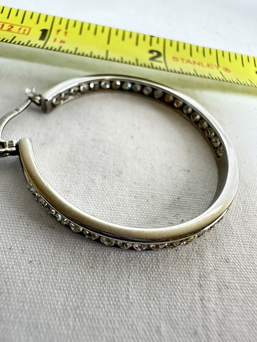Stainless Steel Rhinestones Inside and Outside Hoop Earrings Leverback 1.5” - Picture 4 of 7