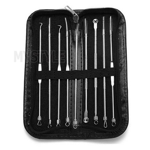 9pcs Blackhead Remover Extractor Tool Pimple Blemish Popper Comedone Kit Clip - Picture 3 of 12