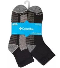 6 Pairs Columbia Athletic QUARTER Socks BLACK Arch Support Men's Shoe Size 6-12