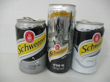 Schweppes  Soda  Water, Israel : 3 x 330 ml  empty  cans,  different  years.