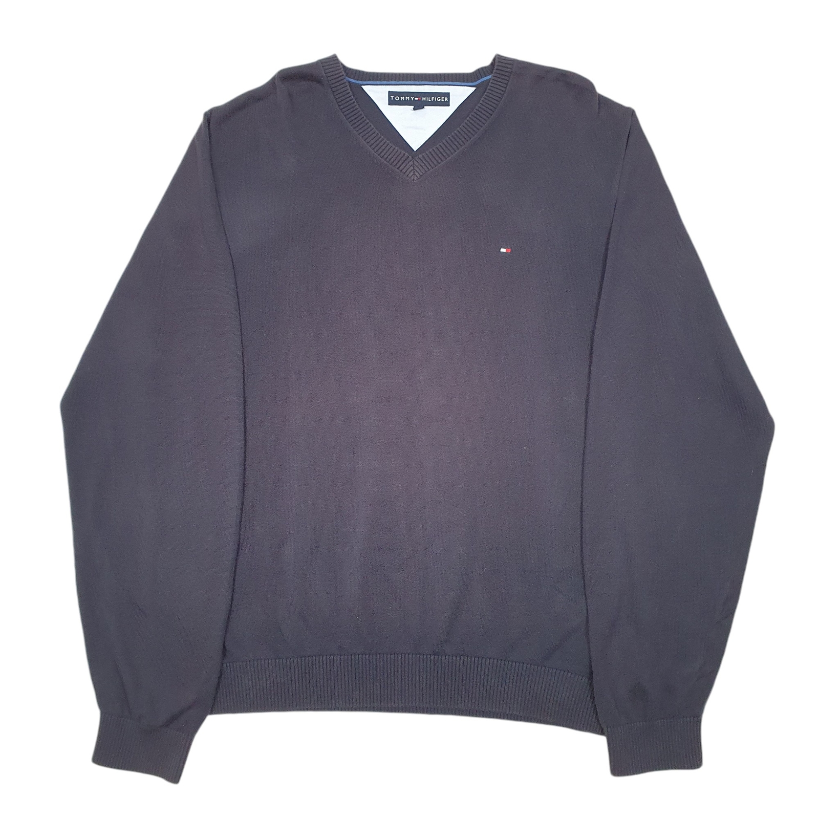 TOMMY HILFIGER V Neck Knit Jumper Sweatshirt Mens XL