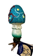 Inge Glas Groovy Mushroom German Glass Clip On Christmas Ornament 4  