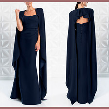 NWT 966 Alexander by Daymor  8  Cape Sleeves Strapless Gown Midnight Blue J4