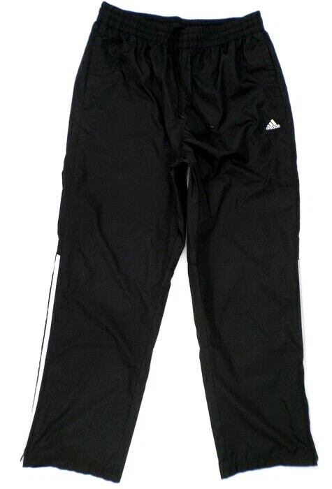 Adidas Mens 100% Nylon Track Pants L Black Fully Lined 3-Stripe Ankle-Zip  AWV002