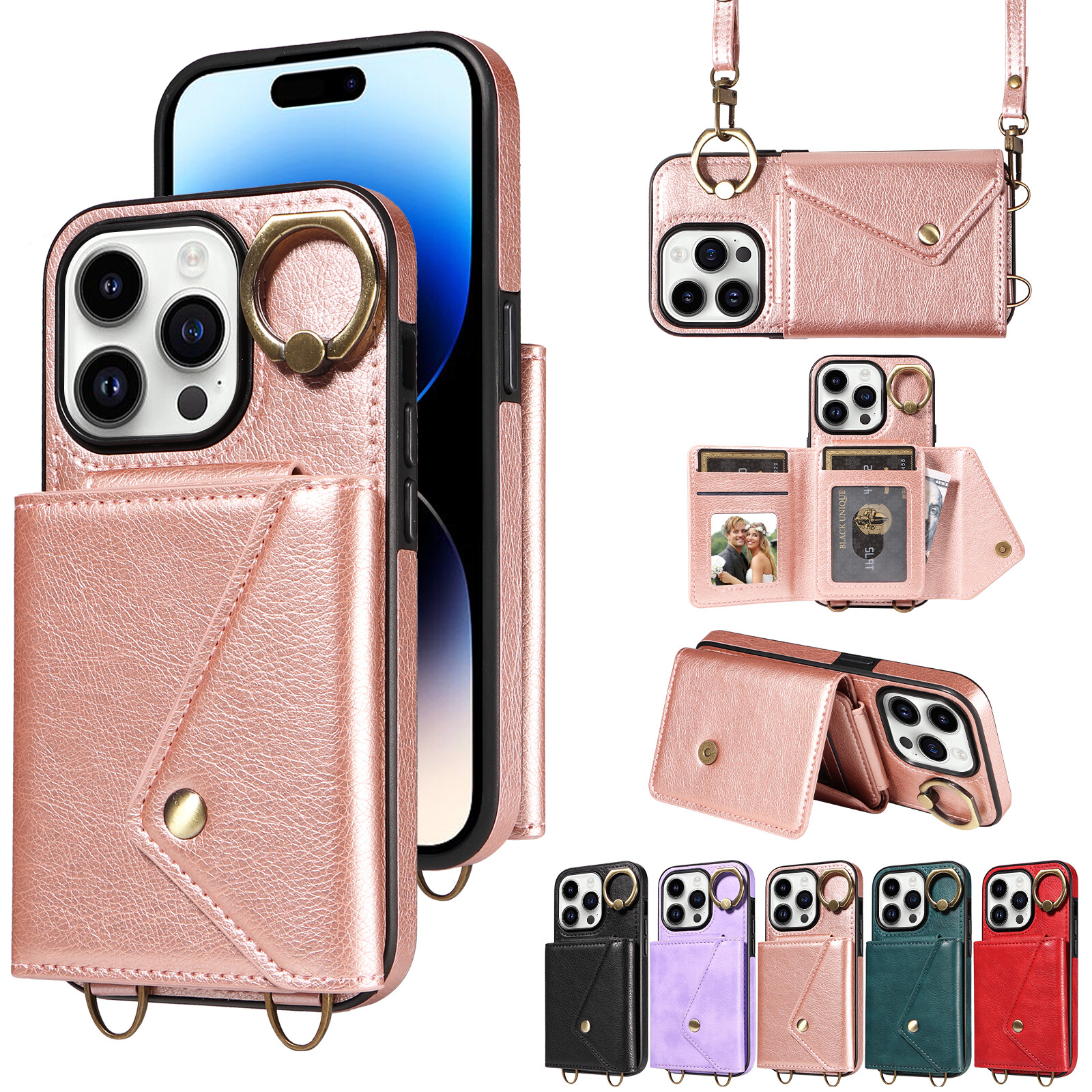 For iPhone Fashion Litchi Pattern Card Packet PU Leather Case Phone Cover Shell