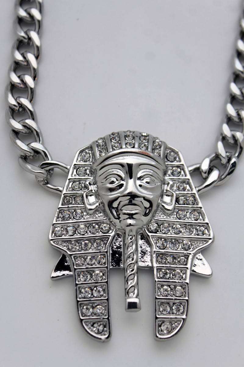 Collier Long Chaîne Métal Argenté Avec Pendentif égyptien (pharaon) - 20 Pouces (50cm) - Neuf Avec étiquettes