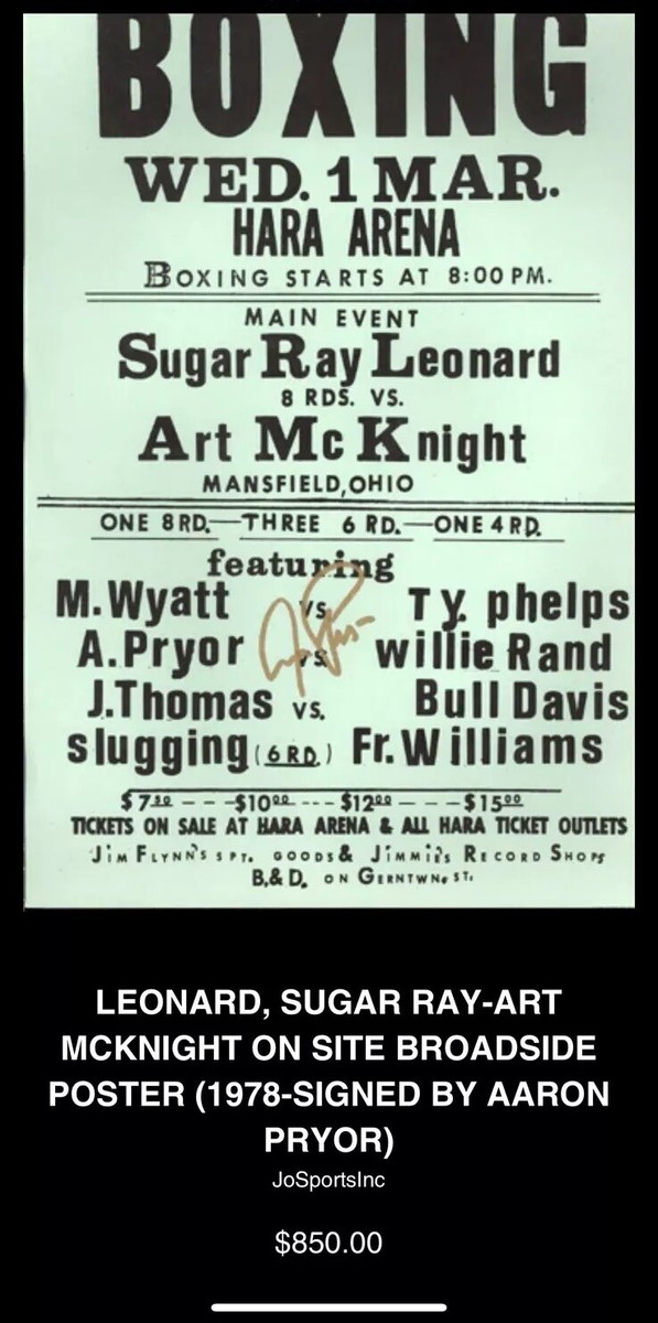 1978 Sugar Ray Leonard, McKnight Site Boxing Poster Signed Aaron
