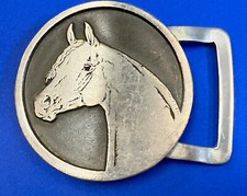 Beautiful Horse Head Engraved Pewter Western Cowboy Vintage N-B Belt Buckle