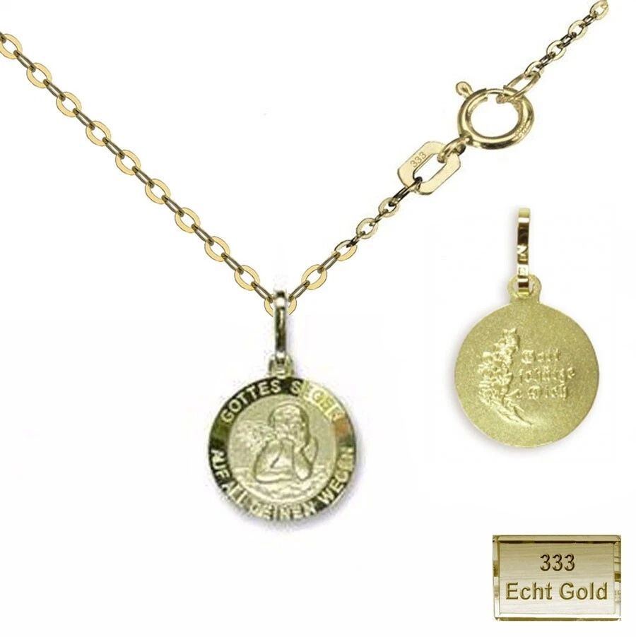 MARKENLOS - SCHMUCK ECHTSCHMUCK Set Schutzengel Anhänger & Goldkette 38 -40cm Echt Gold 333 Schmuck Engel Kinder